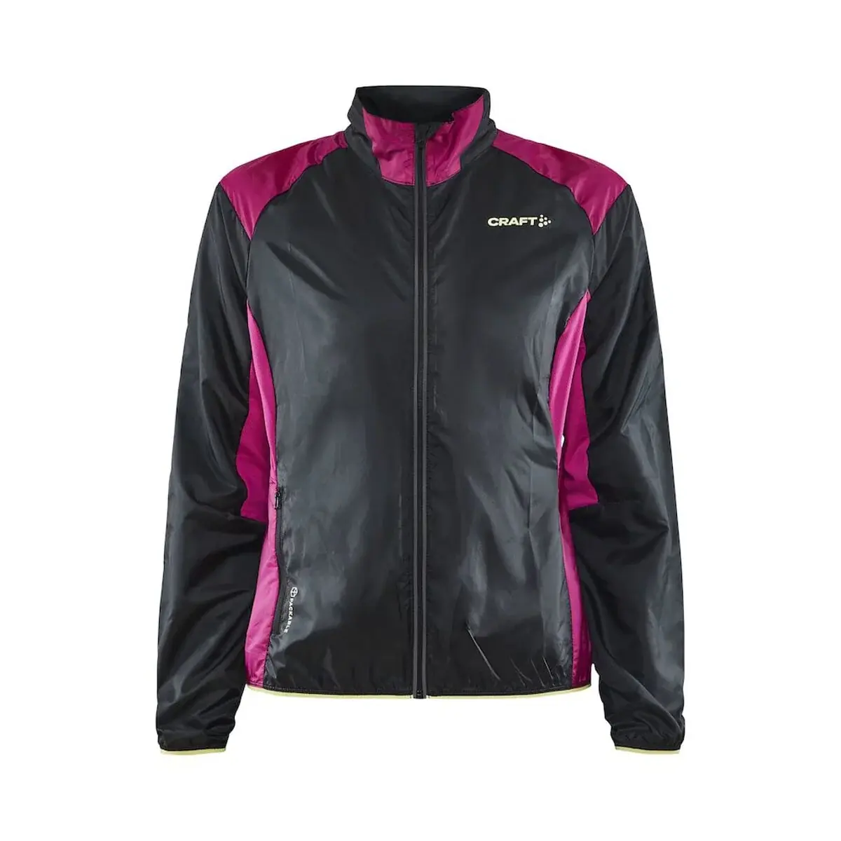 Craft Dames winddichte hardloopjas Craft Pro Hypervent zwart met roze