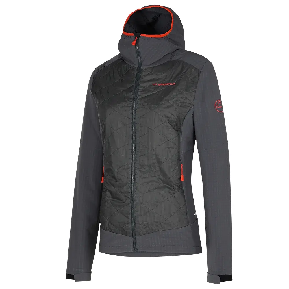 Damesjas La Sportiva KAP HYBRID HOODY carbon/cherry tomato