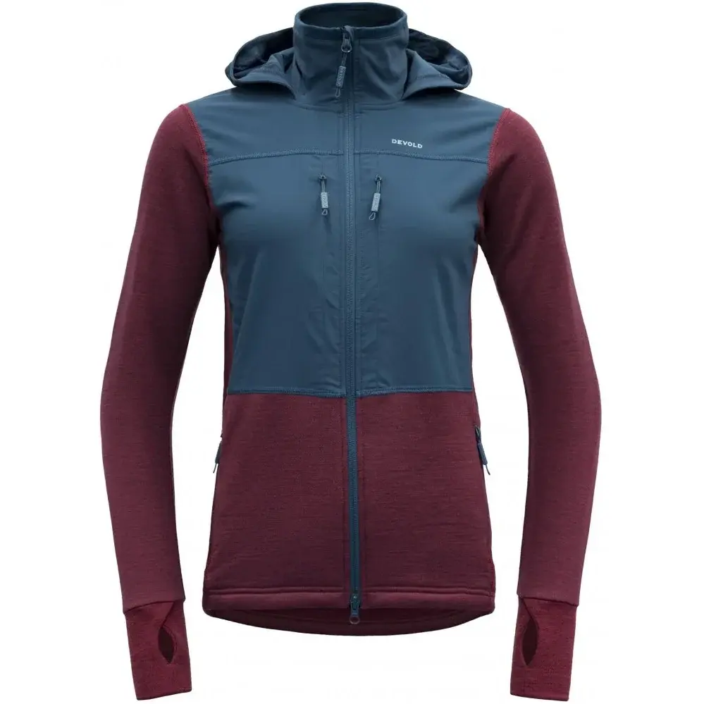 Devold Dames merino jas Devold Heroy Hybrid JKT WMN beetroot/flood