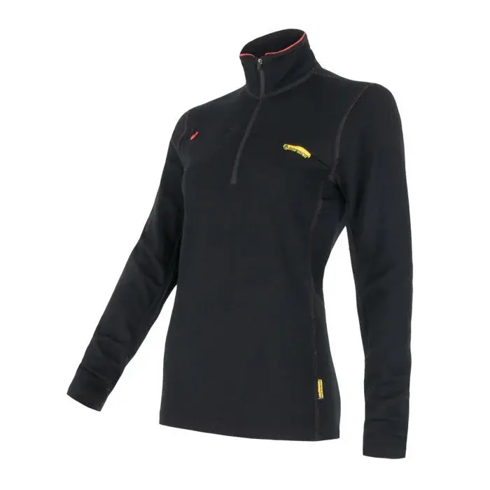 Sensor Dames functionele trui Sensor Merino Upper kort zip zwart