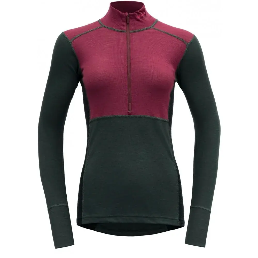 Dames functioneel shirt met lange mouwen Devold Lauparen Merino 190 Zip Neck Beetroot/Woods/Ink