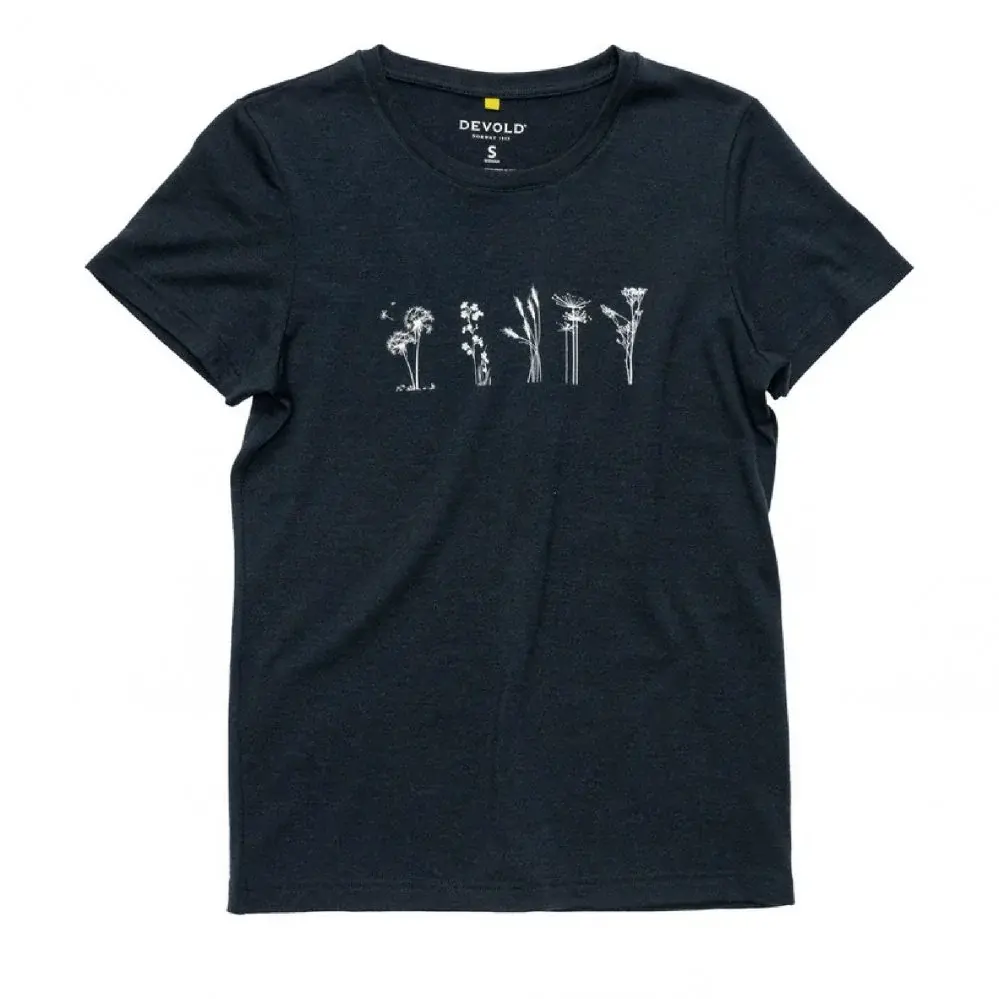 Dames merinoshirt Devold Classic Flowers ink
