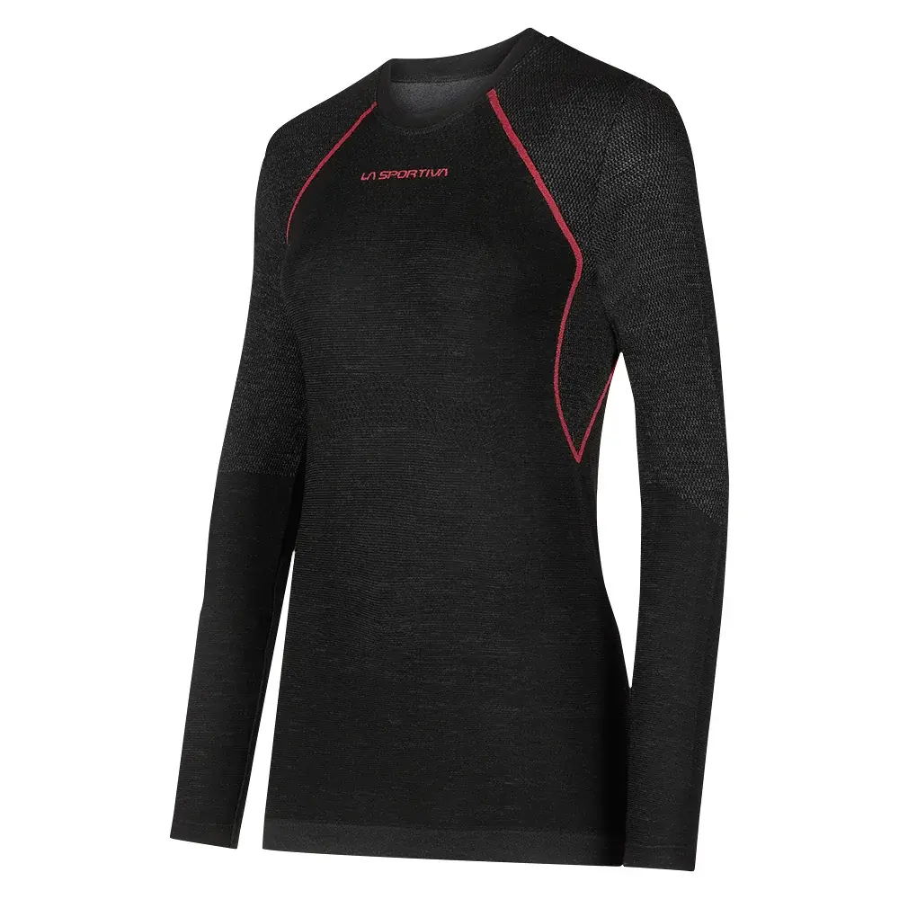 Dames thermoshirt La Sportiva WOOL40 AERO LONGSLEEVE black/hibiscus