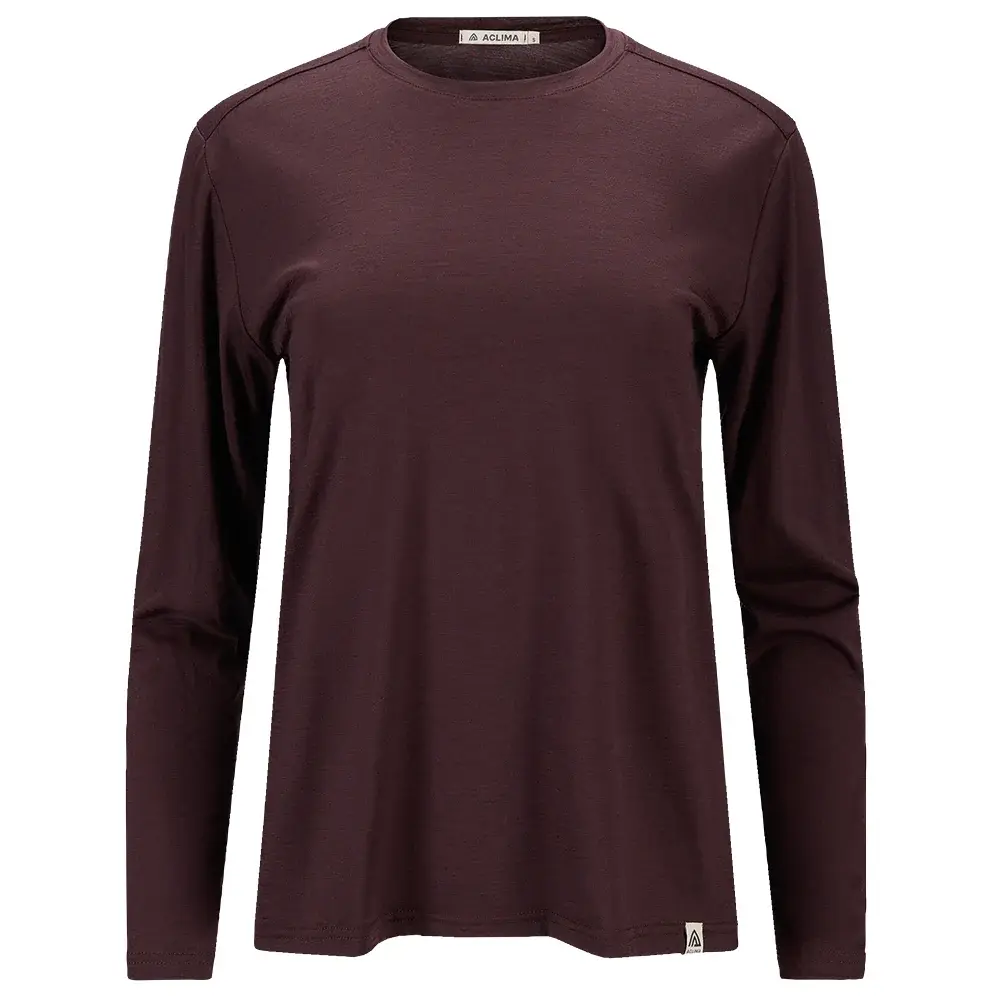 Aclima Damesshirt Aclima LightWool 180 Crewneck chocolate plum