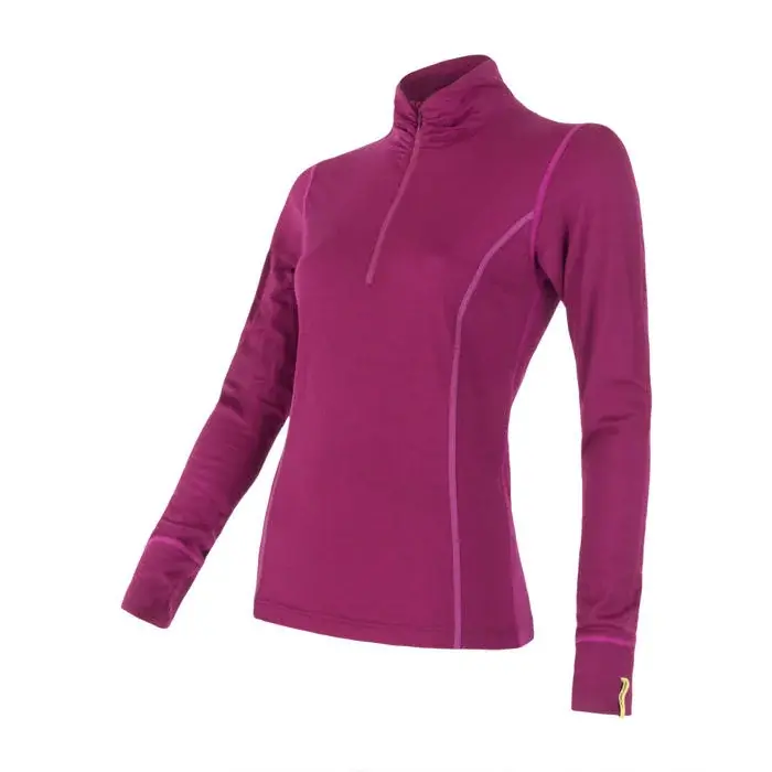 Sensor Dames functioneel shirt met lange mouwen, opstaande kraag en rits Sensor Merino Active lilla