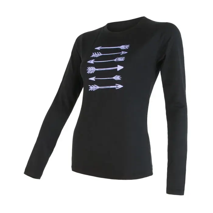 Sensor Dames functioneel shirt met lange mouwen en print Sensor Merino Active PT Arrows zwart