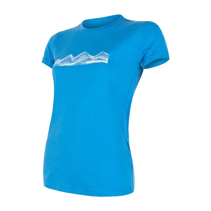 Sensor Dames functioneel shirt met korte mouwen en print Sensor Merino Active PT Mountains blauw