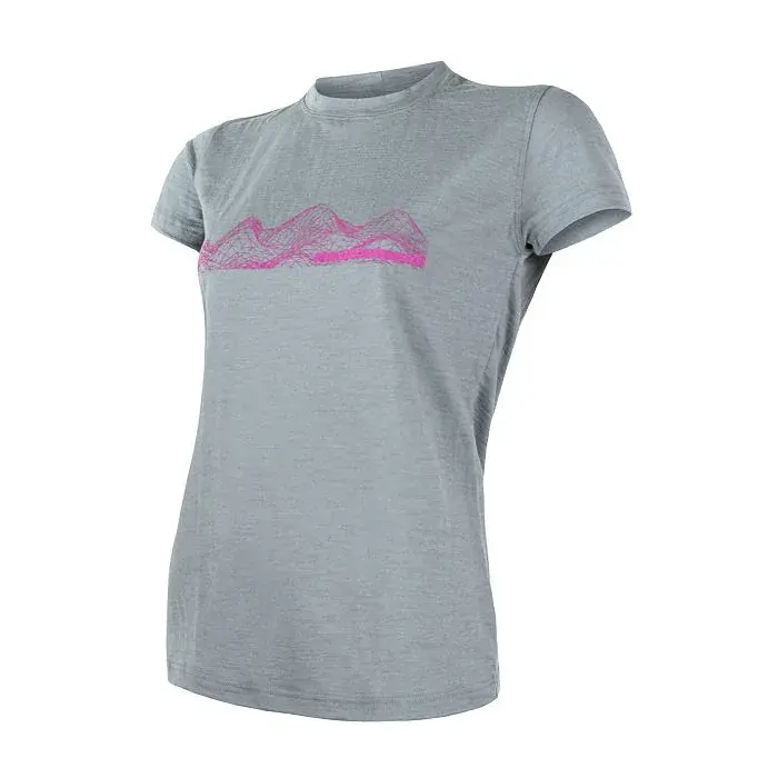 Sensor Dames functioneel shirt met korte mouwen en print Sensor Merino Active PT Mountains grijs