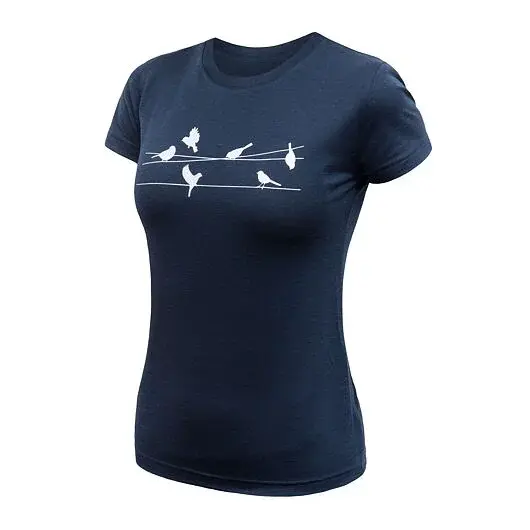Sensor Dames shirt met korte mouwen Sensor Merino Active Songbirds deep blue