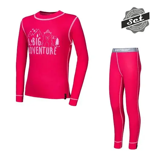 Sensor Kinder shirt met lange mouwen + thermobroek Sensor DOUBLE FACE SET ADVENTURE magenta