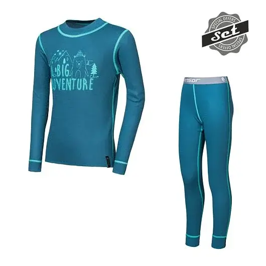Sensor Kinder shirt met lange mouwen + thermobroek Sensor DOUBLE FACE SET ADVENTURE saffier