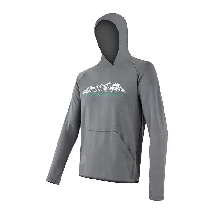 Sensor Heren functionele hoodie met print Sensor Merino Upper Mountains kangoeroezak grijs