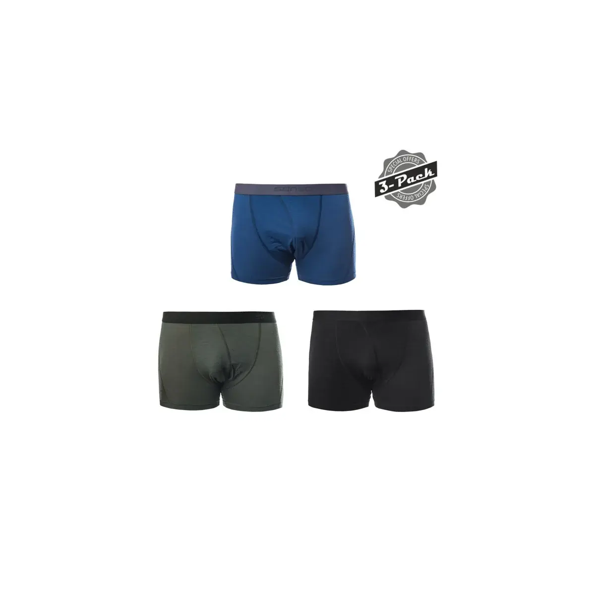 Sensor Heren functionele boxershorts Sensor Merino Air 3-Pack Zwart/donkerblauw/olive