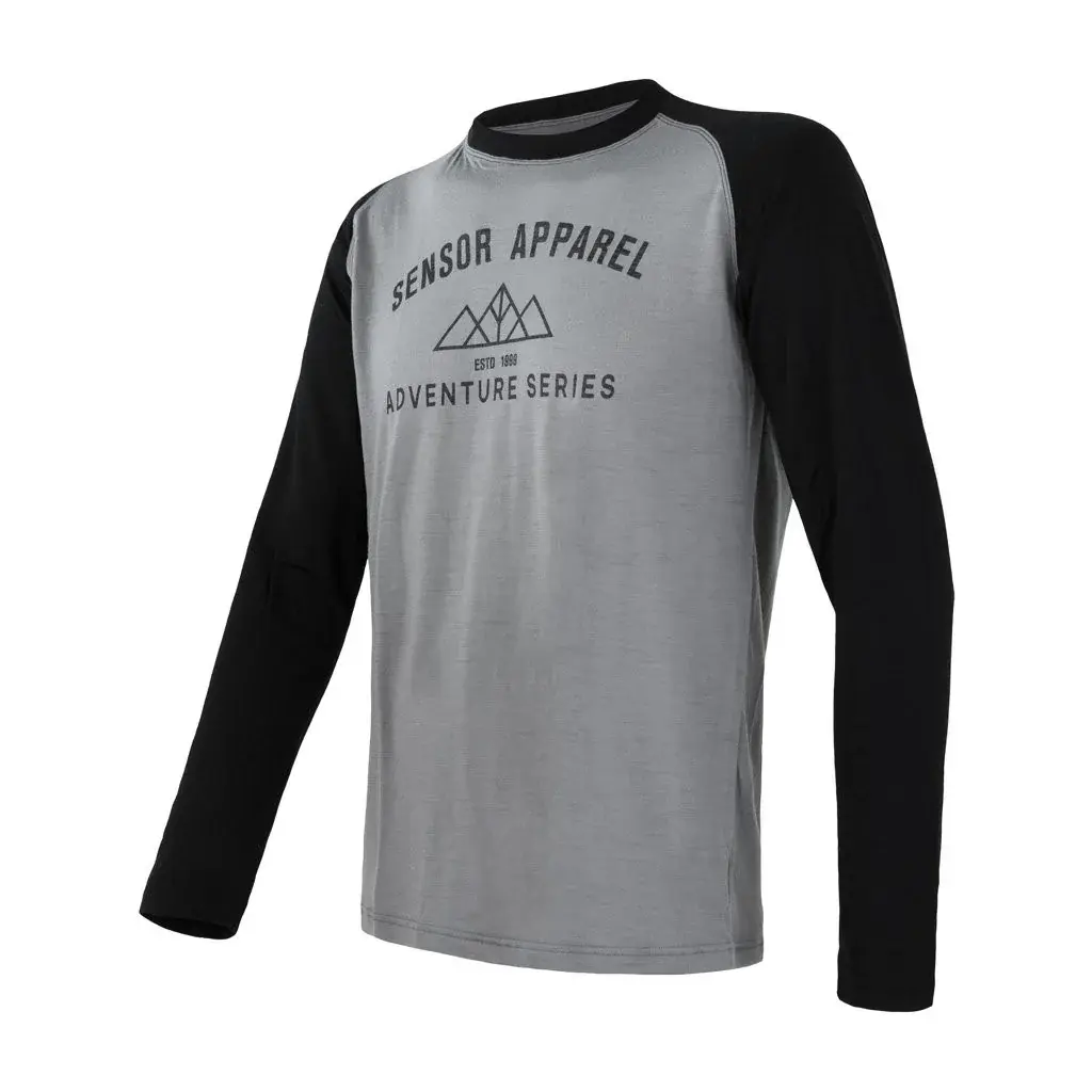 Heren functioneel shirt met lange mouwen Sensor Merino Active PT Adventure grijs/zwart