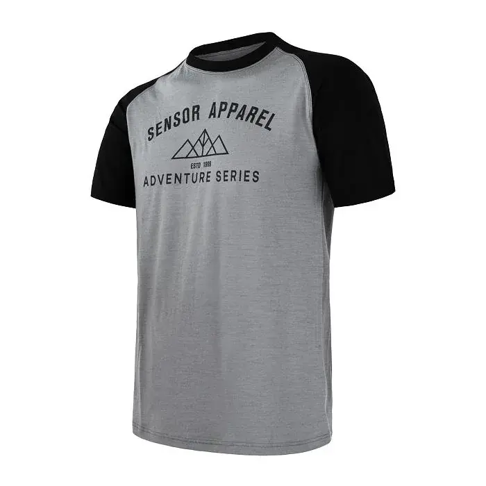 Sensor Heren functioneel shirt met korte mouwen en print Sensor Merino Active PT Adventure grijs/zwart