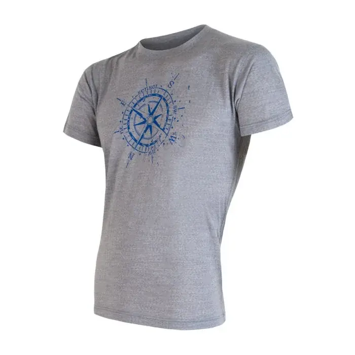 Sensor Heren functioneel shirt met korte mouwen en print Sensor Merino Active PT Compass grijs