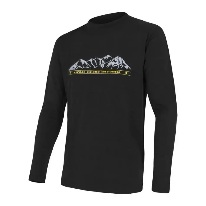 Heren functioneel shirt met lange mouwen en print Sensor Merino Active PT Mountains zwart