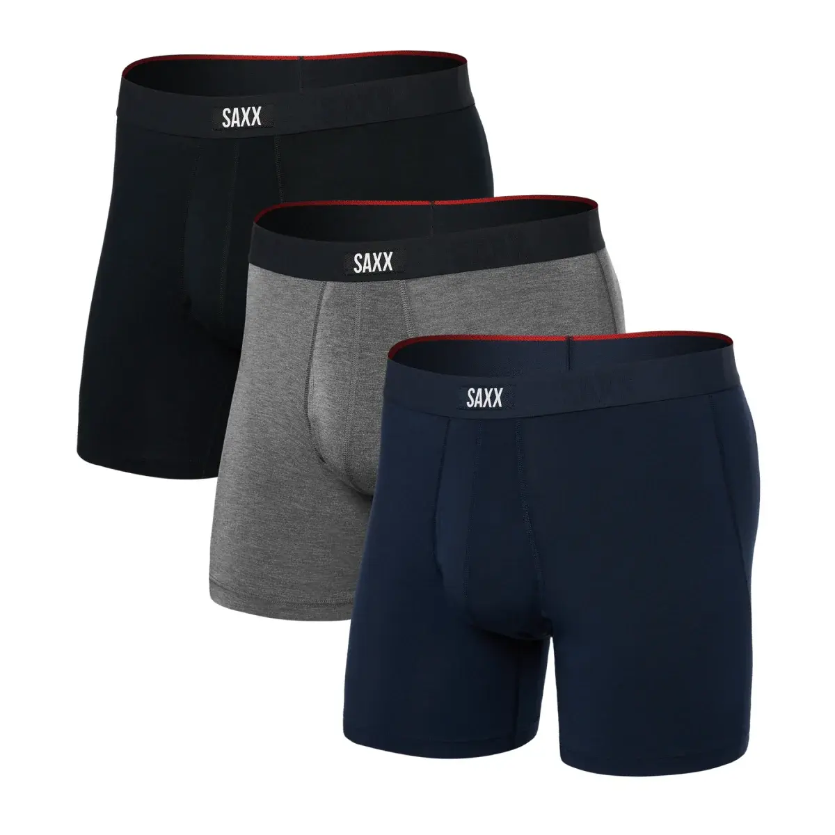 SAXX Set herenboxershorts SAXX Vibe Xtra Boxer Brief Fly 3Pk Black/Dk Grey Hthr/Navy