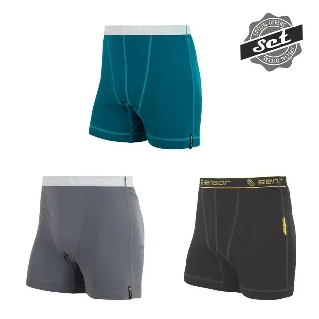 Sensor Boxershorts Sensor Double Face 3-PACK heren zwart+saffier+grijs
