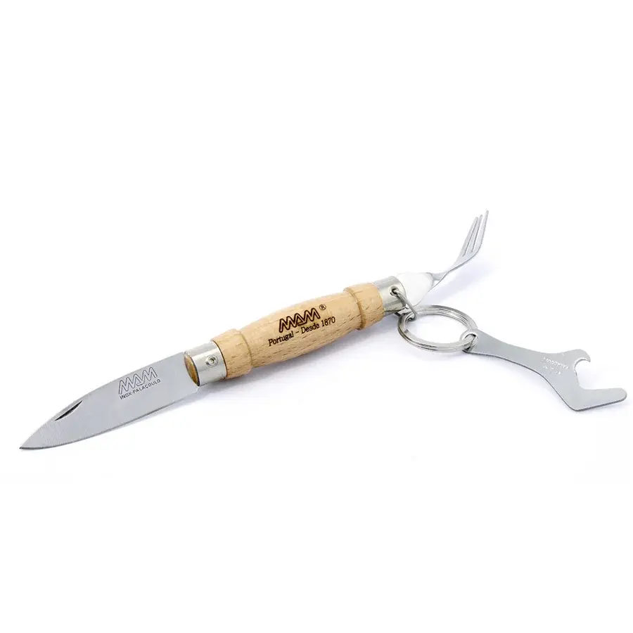 MAM Zakmes met vork en flessenopener MAM Traditional 2023 6,1 cm beuk